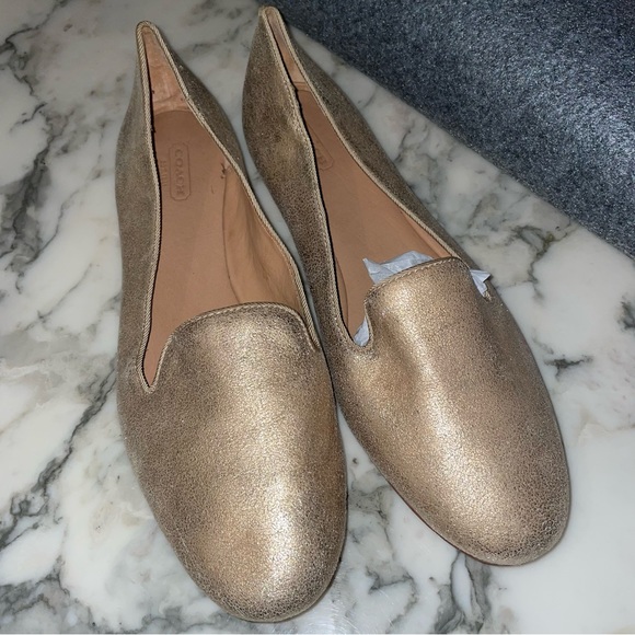 COACH Gold Leather Smoking Slippers Flats - 11B - Picture 1 of 8